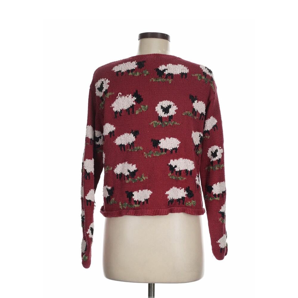 VTG Talbots Red Sheep Cotton Cardigan Sweater Medium Petite - Picture 2 of 4